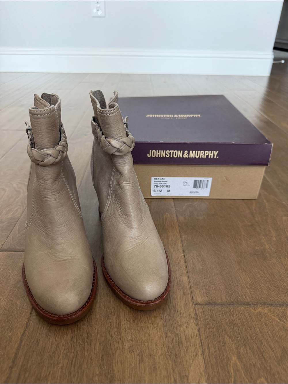 Johnston & Murphy Taupe Braided Leather Ankle Booties 6.5